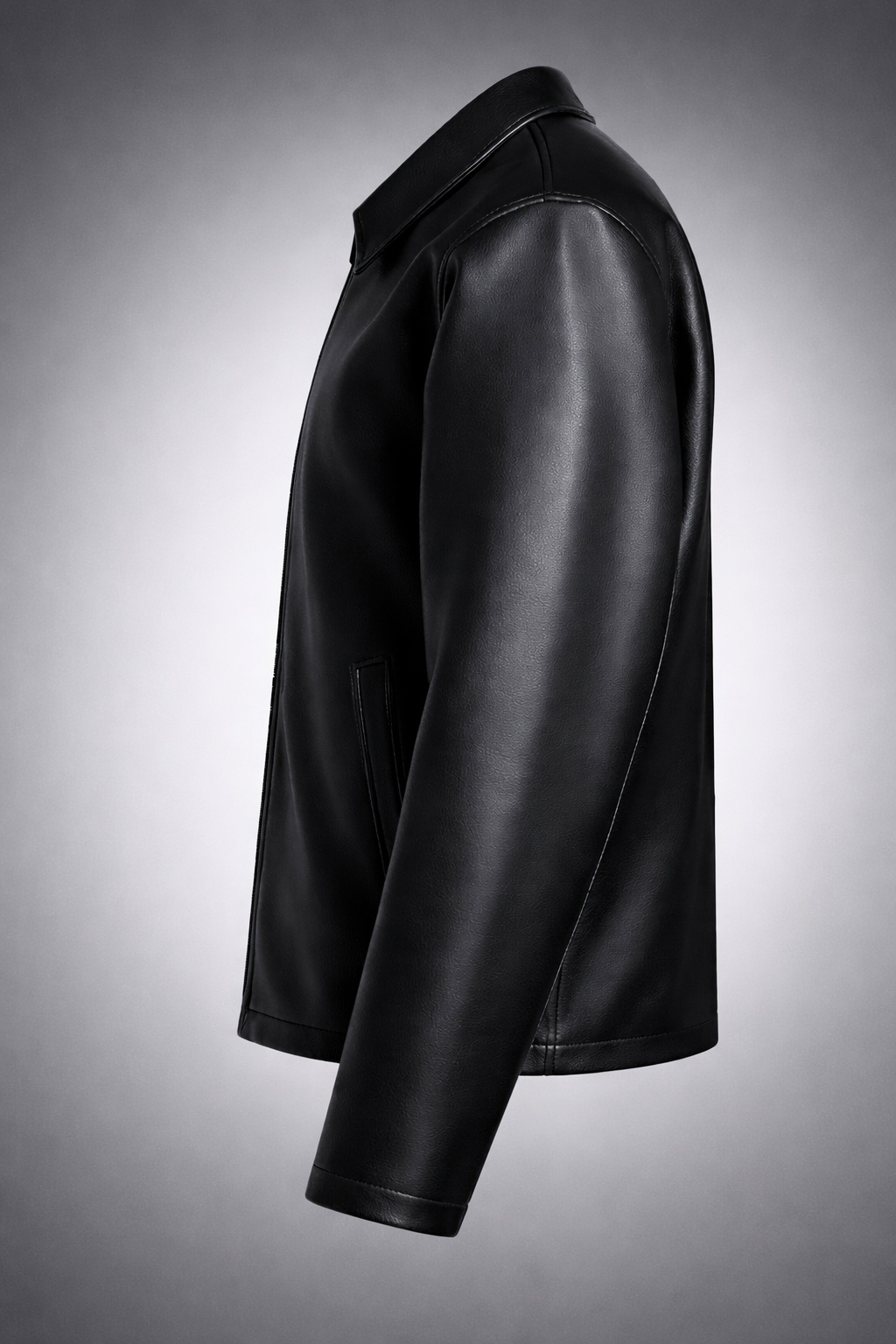 Black Plain Collar Leather Jacket