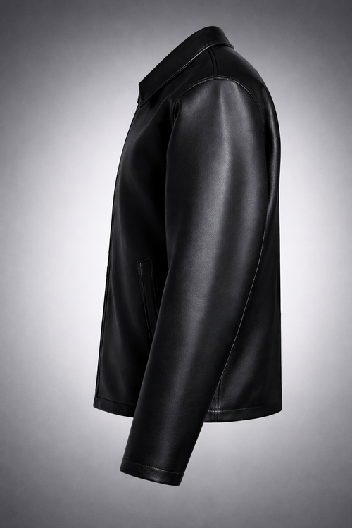 Black Plain Collar Leather Jacket