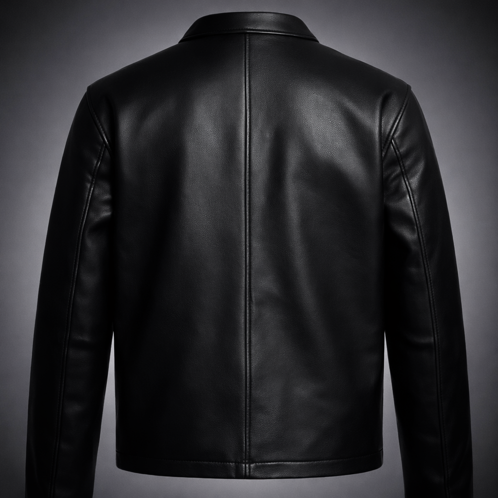 Black Plain Collar Leather Jacket