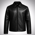 Black Plain Collar Leather Jacket